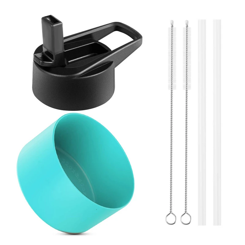 Light Blue Крышка с соломинкой+ Силиконовое дно/2 шт крышка с соломинкой s для гидро широкий рот колба и простая современная саммитская Спортивная бутылка для воды - Цвет: Light Blue