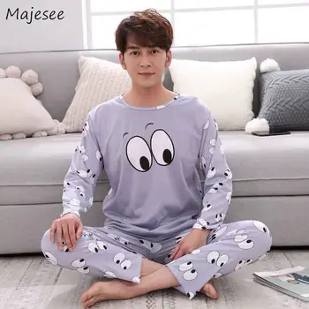 

Pajama Set Men Autumn Long Sleeve Harajuku O-neck Mens Pajamas Korean Style Plus Size Home Clothes Males Casual High Quality