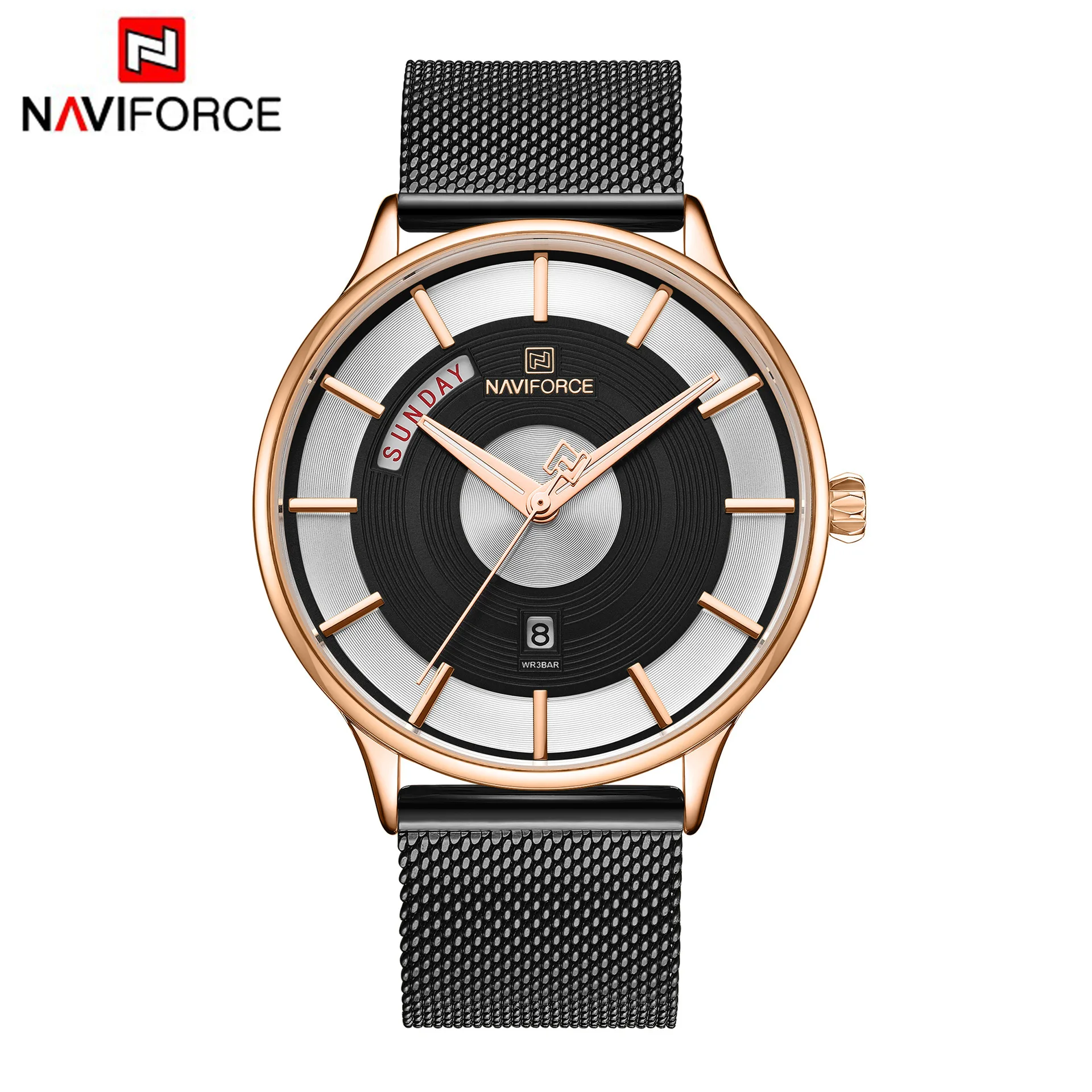 

Naviforce Xiang New Style Nf3007 Men Calendar Watch Casual Fashion Business Mesh Belt MEN'S Watch