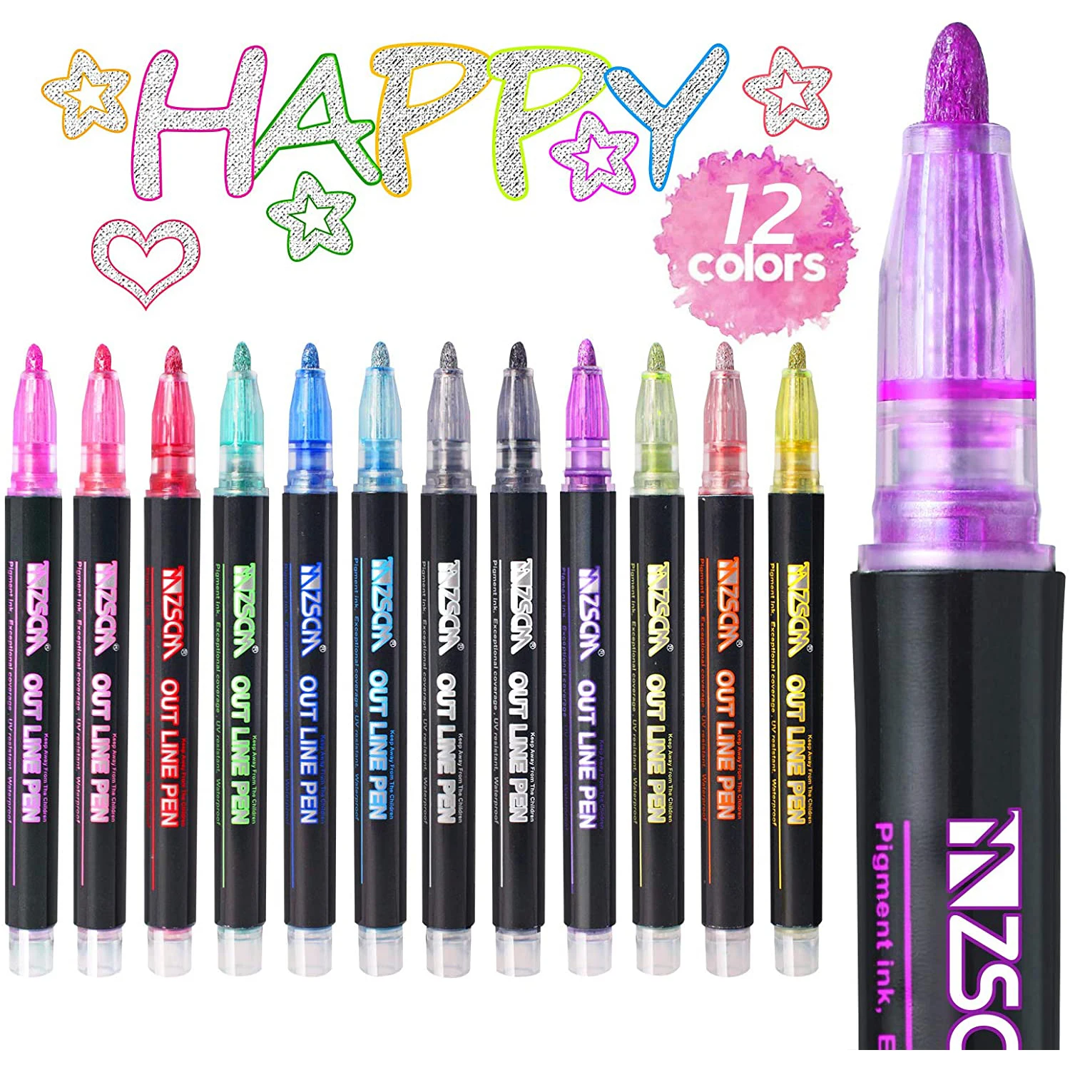 Clássico Cores Super Squiggles Esboço Marcador Metálico Linha Dupla Presente Cartão Pintura Faça Você Mesmo Material Escolar Glitter Arte Canetas 12 1 Online shopping