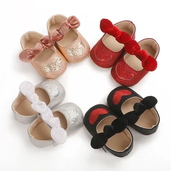 

Newborn Baby Girls Bowknot Rivet Princess PU Leather Shoes Anti-slip Shoes Soft Sole Non-slip First Walkers Shoes