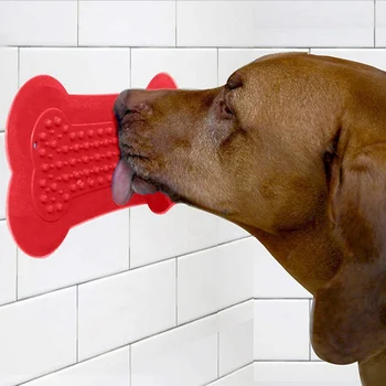 

Bone Shaped Dog Snack Pad Silicone Bath Wall Mount Treat Pad Dog Washing Distraction Device