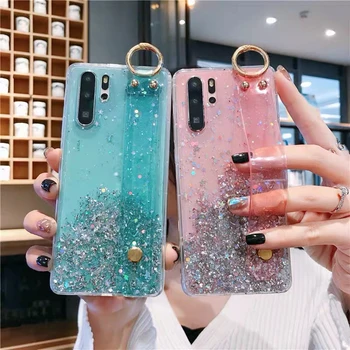 

Mate 10 20 30 Pro Case Fashion Bling Sequins Glitter Wrist Strap Holder Cover for Huawei P30 Lite P10 P20 P30 Pro Clear Funda