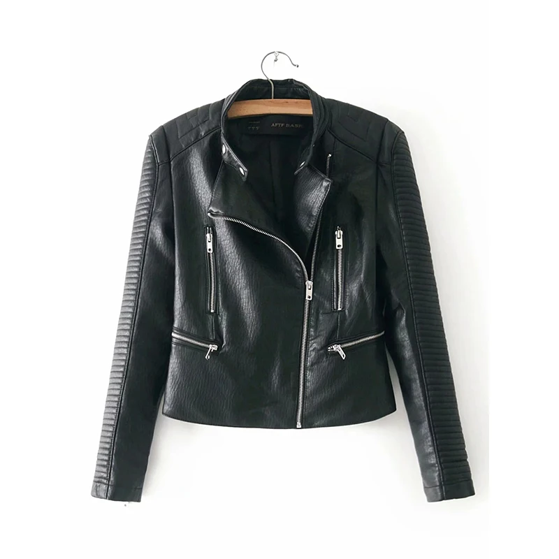 Korean Style Women's Autumn Pu Leather Jacket Black Slim Faux Biker Stand Collar Zipper Female Motorcycle Coat | Женская одежда