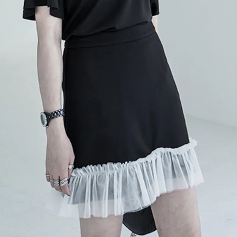 

XUXI Pleated Mesh Stitching Overskirt Fashion Design Sense High Waist Hip A Word Half Body Skirt Female Summer 2020 Women FZ1875