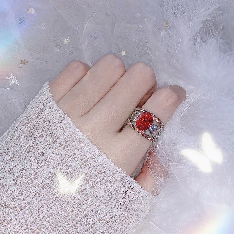 Fashion Garnet White CZ Silver Color Ring Women Wedding Bijouterie Exaggerate orange gemstone female accessories for the dance | Украшения