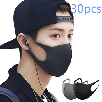 

30pcs Black Mouth Reusable Anti Dust Mask Breathable Anti Pollution Windproof Washable Earloop Face Mouth Masks In Stock