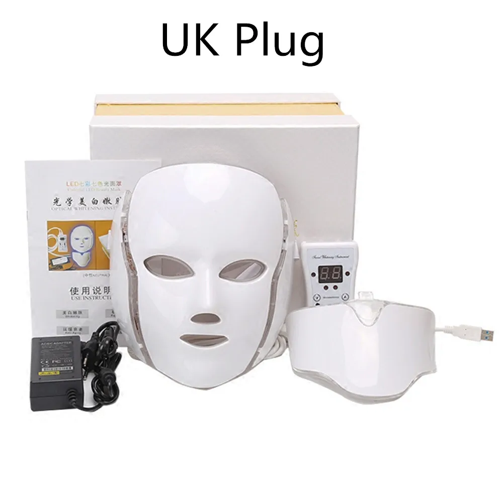 7 цветов светодиодный маска для лица светодиодный фотон уход за кожей лица маска машина светильник для лечения акне с вырезом для стягивания кожи Красота по уходу за кожей - Цвет: UK Plug