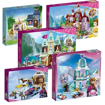 

Princess Castle Building Blocks Snow Queen Elsa Anna Cinderella Ariel Figure Compatible Friends Bricks Toys Model