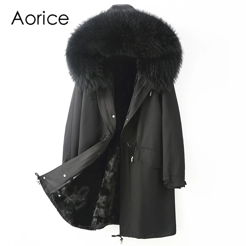 

Aorice Women Winter Real Mink Fur Coat Jacket Female Raccoon Collar Overcoats Parka Trench CT167