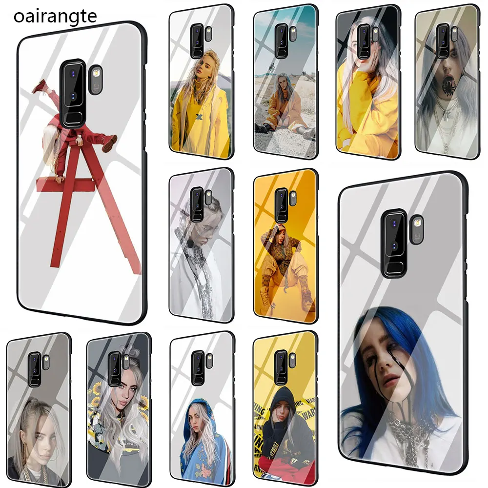 

Billie Eilish star Tempered Glass TPU Black Cover Case for Galaxy S7 Edge S8 S9 Plus S10 Note 8 9 10 A10 20 30 40 50 60 70