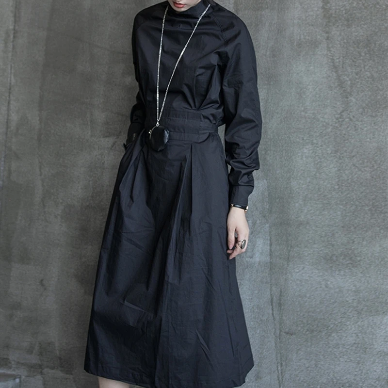 

Autumn Fashion Women's Long Shirt Dress Dark CDG Style yohji yamamoto Show Clothing Long-sleeve Black Shirt dress Design Style