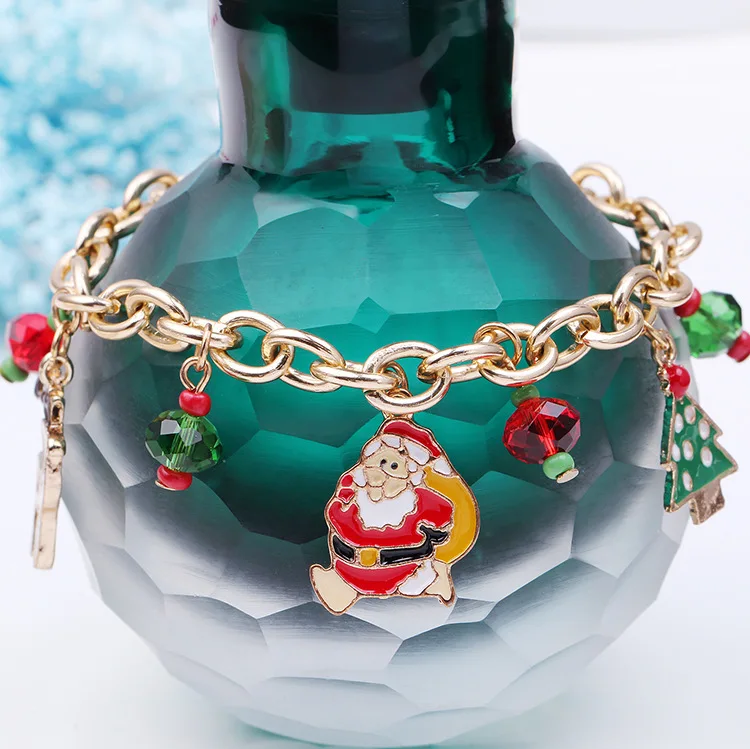 Свисающий браслет Санта Клауса, цепочка из сплава, Рождественские Браслеты с деревом, лучший подарок на год, модное ювелирное изделие, браслет