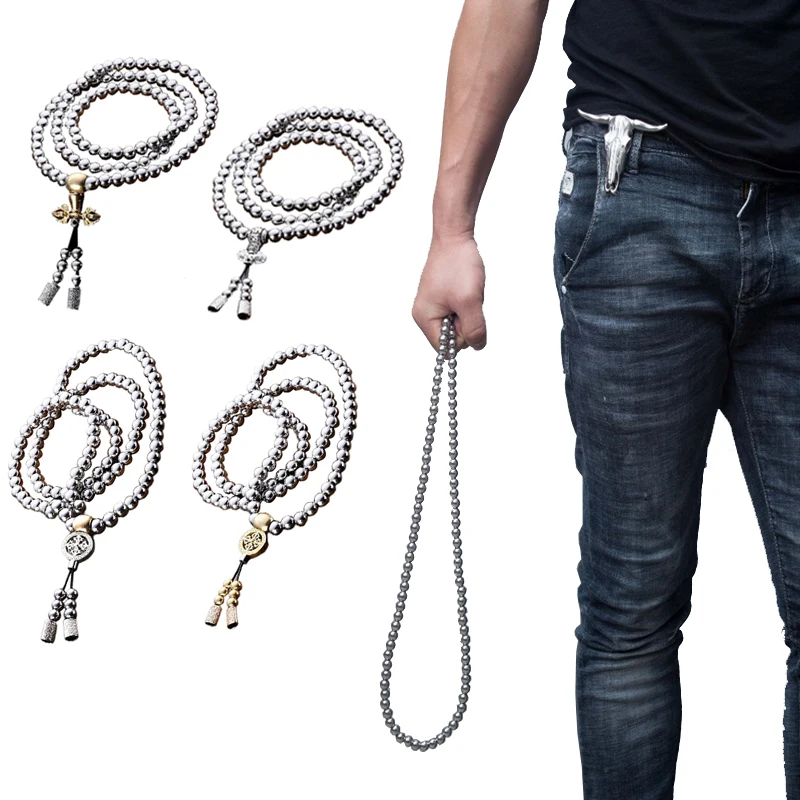 High-Quality-Outdoor-108-Buddha-Beads-Self-Defense-Hand-Bracelet-Necklace-Chain-Full-Steel-Chain-Personal