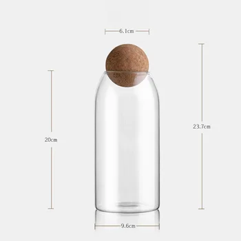

1200ML Transparent Glass Storage Tank Borosilicate Glass Sealed Cans Food Grains Container with Cork (Round Ball, L)