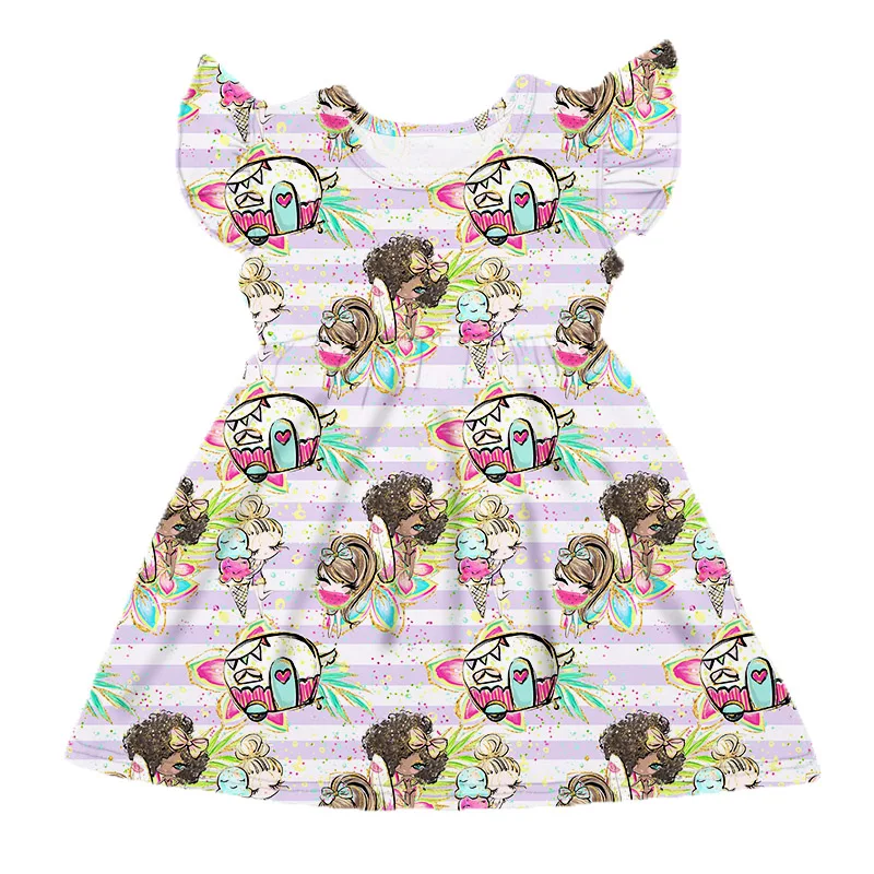 Chidlren Kids Girls Dress Flutter Sleeve Cartoon Summer Girl Milk Silk Clothes Toddler Party Princess Costumes | Детская одежда и