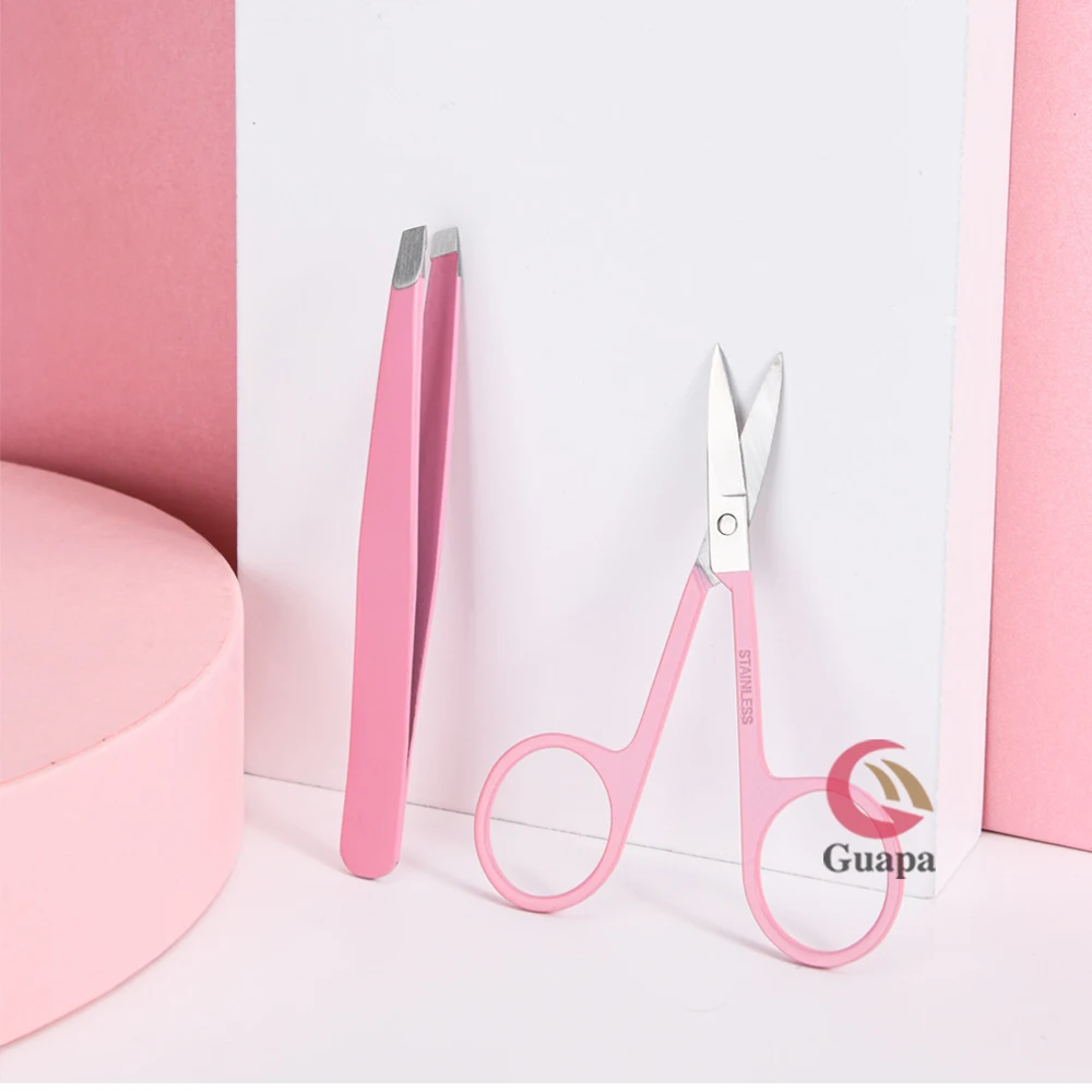 Pink/Black Professional Eyebrow Trimming Tool Set Eyebrow Tweezer Eyebrow Clipper Stainless Steel Eyebrow Makeup Scissors 3