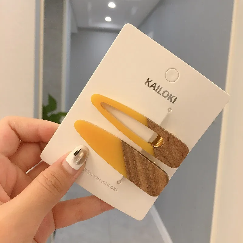waterdrop yellow 2 шт./компл. геометрические Деревянные Акриловые зажимы для волос для Для женщин с выбитым принтом для девочек в виде капли воды, заколка для волос из дерева ручной работы заколки для волос - Цвет: waterdrop yellow