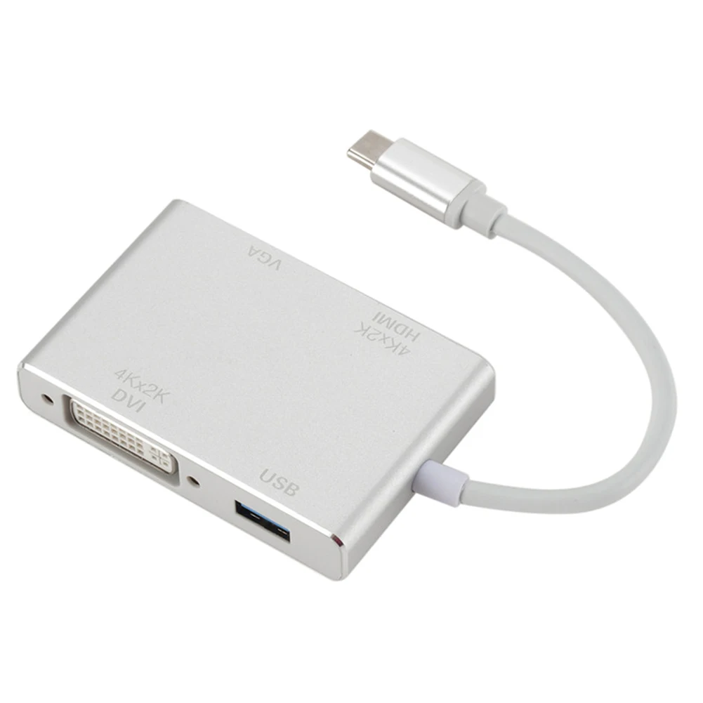 4 в 1 Тип C Мужской HDMI VGA DVI USB 3,0 Женский адаптер конвертер Поддержка 4K 1080P для Macbook Google Chromebook Pixel