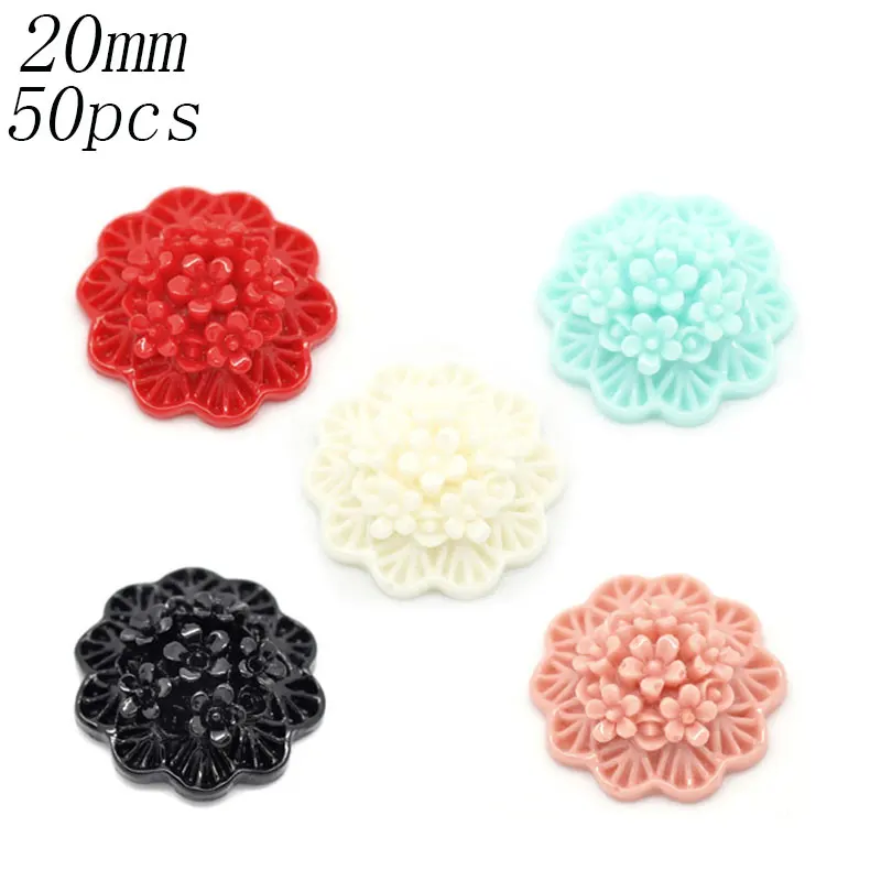 50Pcs Mixed Multicolor Resin Flower Decoration Crafts Beads Flatback Cabochon Scrapbook DIY Embellishments Accessories Buttons | Дом и сад