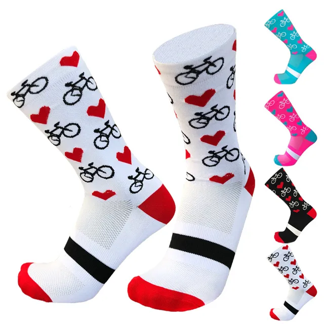 US $2.99 New Beautiful Bicycle Love Socks Men Women Compression Road Cycling Socks Outdoor Sports Racing Soc
