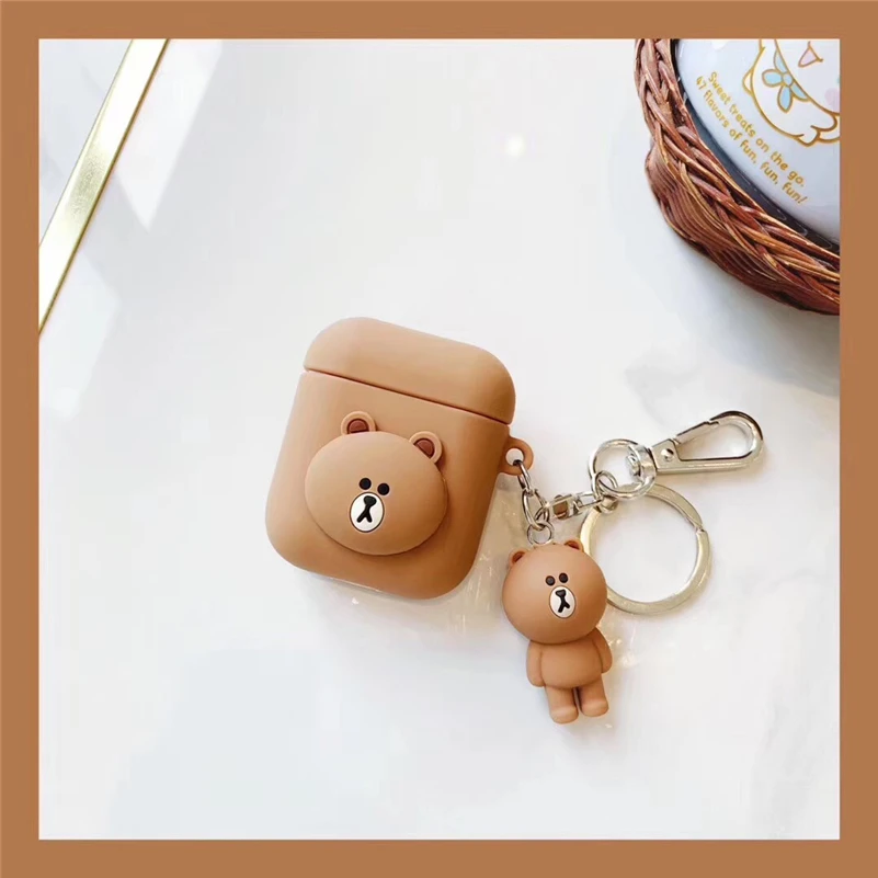 1 Силиконовый чехол для AirPods с милым корейским рисунком, чехол для наушников s для Apple Airpods 1 2, забавная Защитная крышка с брелком, аксессуары - Цвет: 1