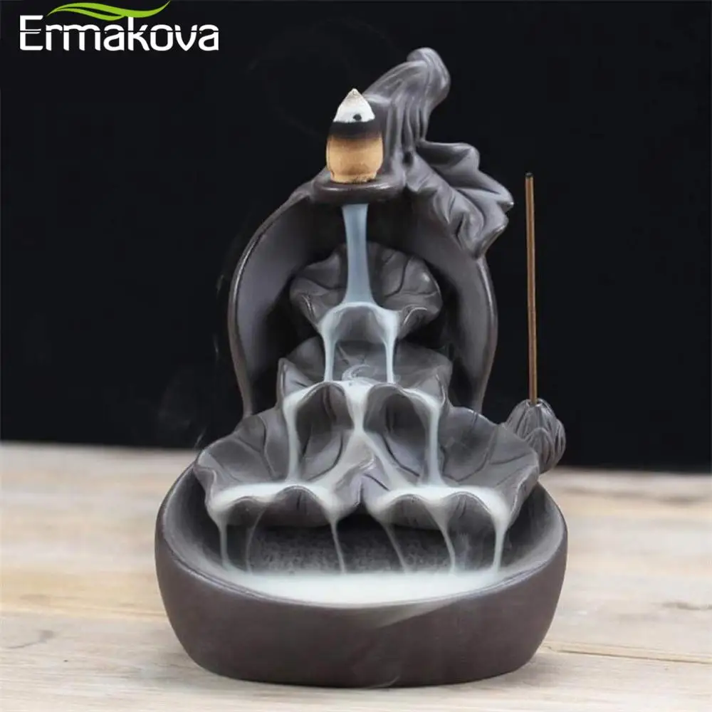 

ERMAKOVA Purple Sand Backflow Incense Holder Gourd Waterfall Clay Incense Ash Catcher Burner Ideal for Home Decoration Gift