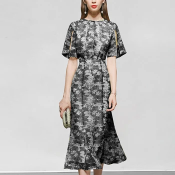 

Seifrmann Print Chiffon Dress Women High Quality Dress Designer Slim Mermaid Fashion Party Dresses Summer Female Midi Dress