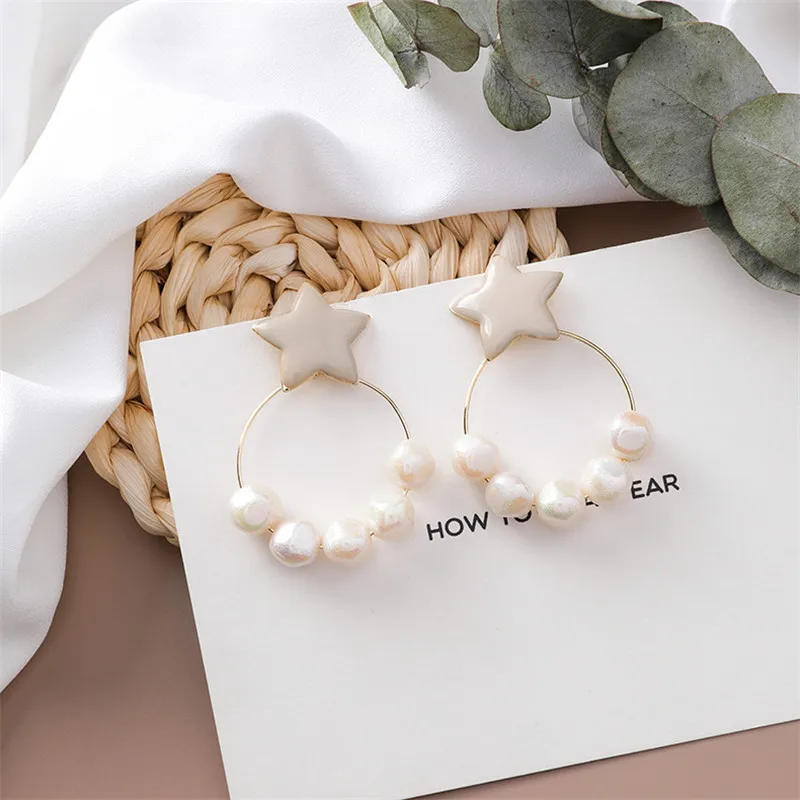 Trendy Simulated Pearl Asymmetric Earrings For Women Fashion Geometric Dangle Earrings Irregular Pendientes Jewelry Gift