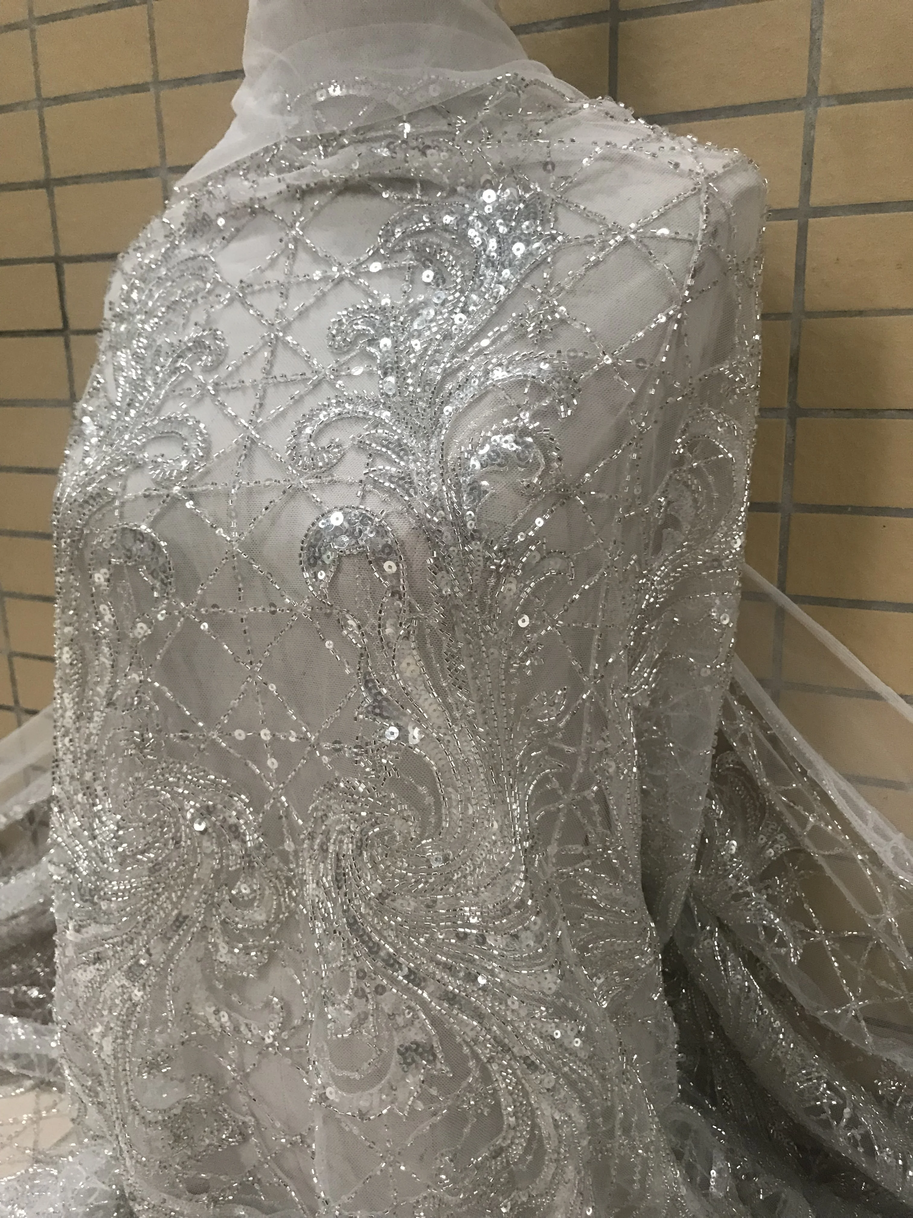 US $208.80 beaded bridal tulle lace SYJ18881 African french net sewing fabric with high quality