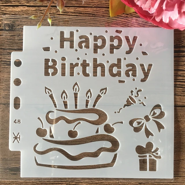 Happy Birthday Stencil Painting  Happy Birthday Stencil Cakes - New 26cm  Cake Diy - Aliexpress