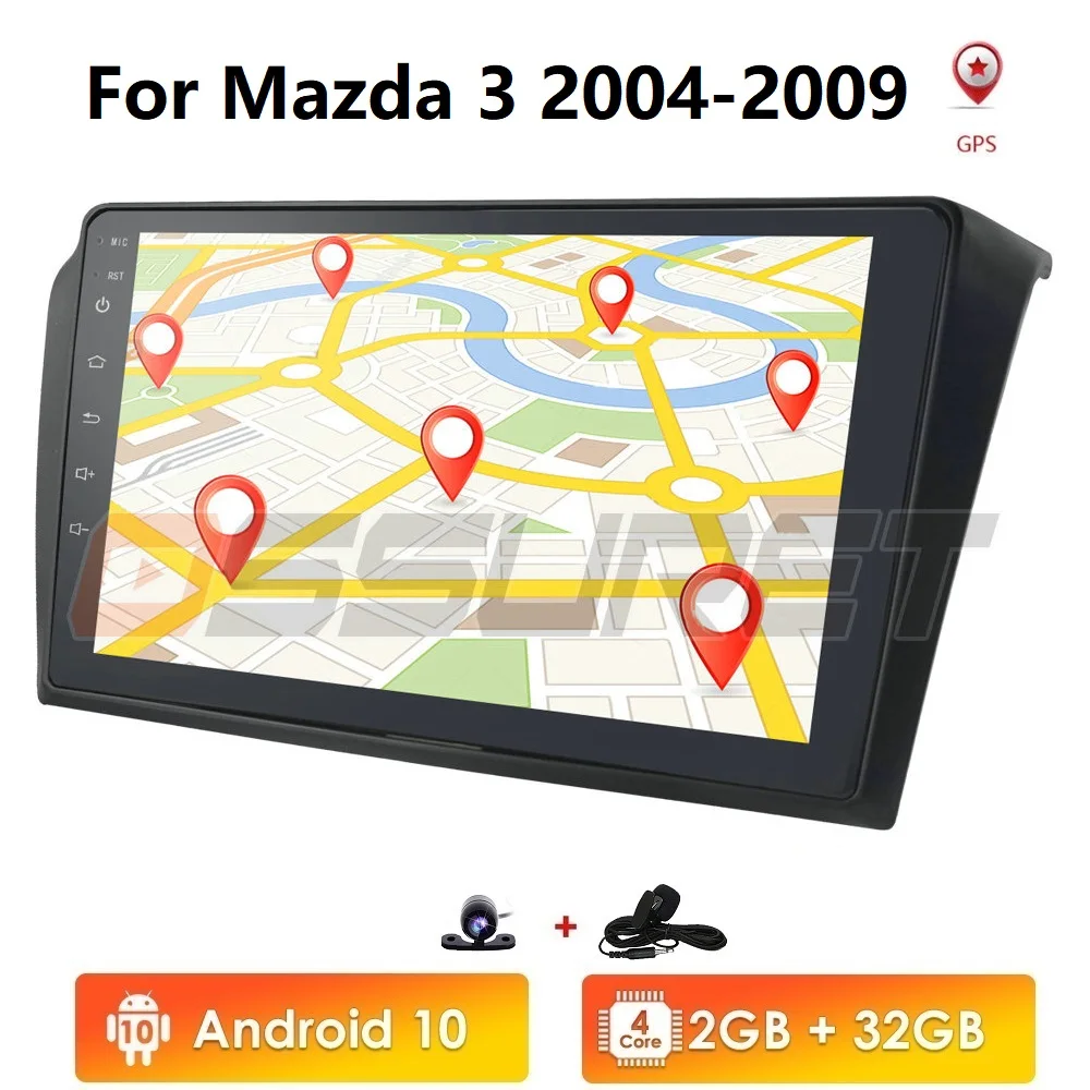 US $123.93 2din Android 10 Car Radio Stereo Gps Navigation Fit Mazda 3 2004 2009 Quad Core Car Multimedia Player With Rear Camera Bt Wifi