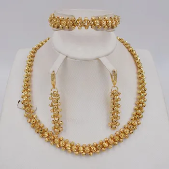 

High Quality Ltaly 750 Gold color Jewelry Set For Women african beads jewlery fashion necklace set earring jewelry