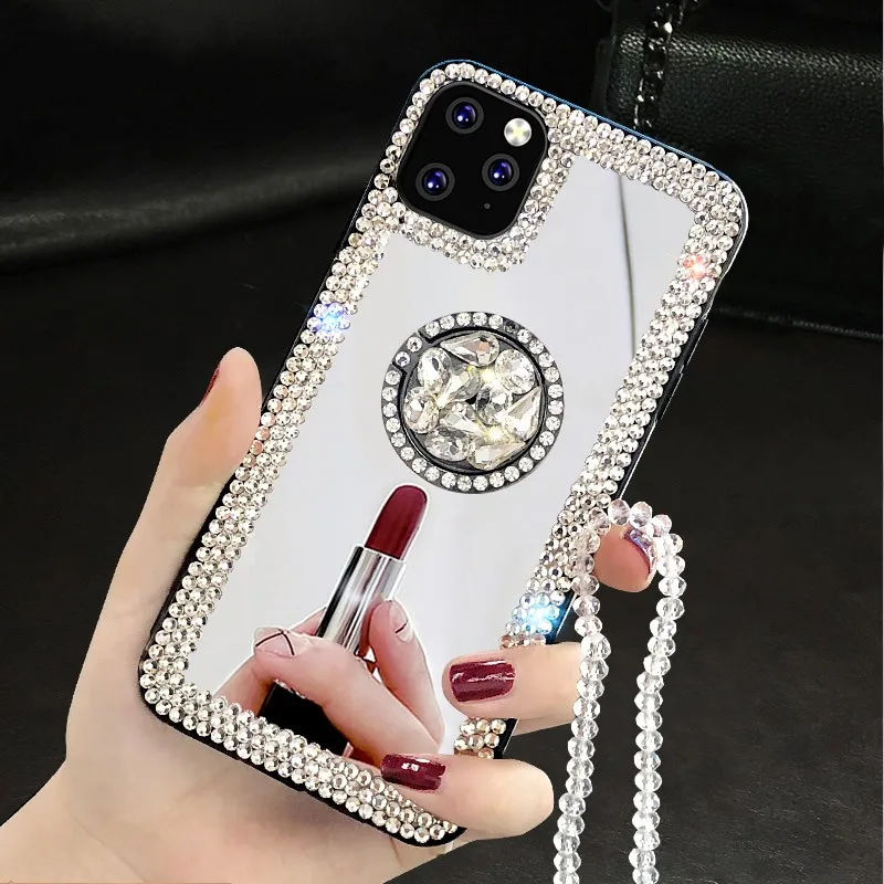 Mirror Diamond Case for iPhone 11 Pro MAX XS XR SE 2020 7 8 Plus 12 13 Ring Kickstand Soft Silicone Bling Jewelled Cover | Мобильные