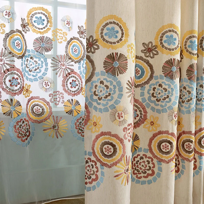 

Modern Cartoon Circle Flower Embroidered Curtains High-grade Cotton& Linen Fabric For Living Room Bedroom Kid's Curtain p413#4