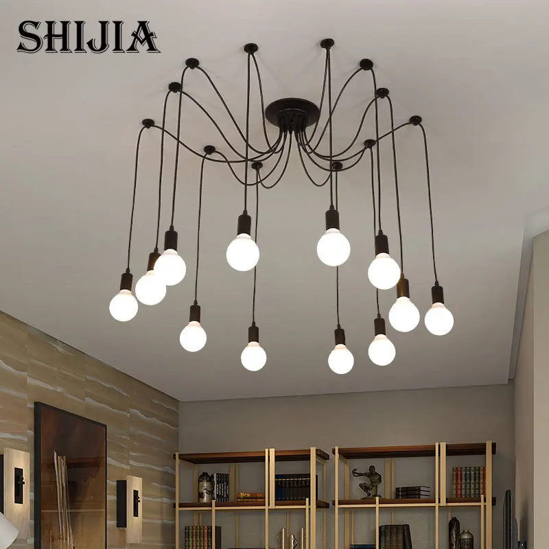 

Modern Big Spider Industrial Black Vintage Pendant Lamp Loft Led 14 Heads E27 Hanging Lights For Living Room Restaurants Kitchen