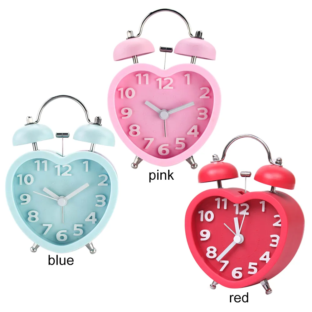 Alarm Clock Silent Alarm Clock Quartz Alarm Clock Portable Classic Fashion Double Bell Heart-Shaped Gift Timer Desktop Children