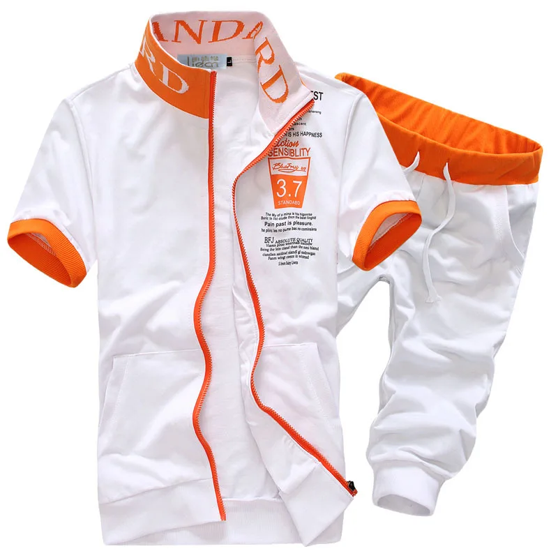 t1050001310 White Aismz спортивные костюмы мужские s Набор летняя спортивная одежда мужские шорты набор короткий рукав толстовка+ брюки спортивный костюм тренировочный костюм 2 шт - Цвет: t1050001310 White