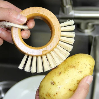 

Tableware Brush Bamboo Round Scrub Brush Natural Scrub Brush Wet Cleaning Scrubber for Wash Dishes Pots Pans and Vegetables