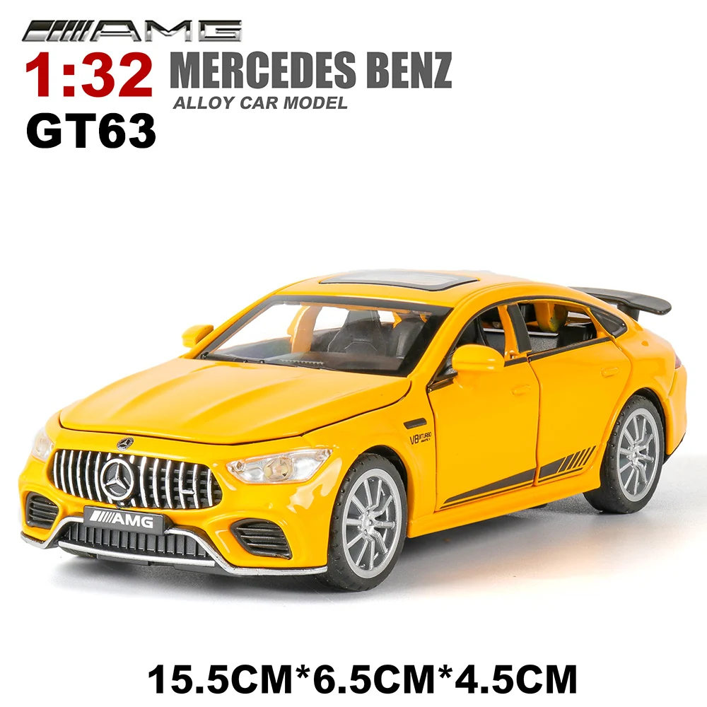 1:32 Car Model Mercedes AMG GT63 Diecasts Toy Vehicles Alloy Racing Sports Sound And Light Pull Back Wheel For Children Thomas - Цвет: Yellow no box