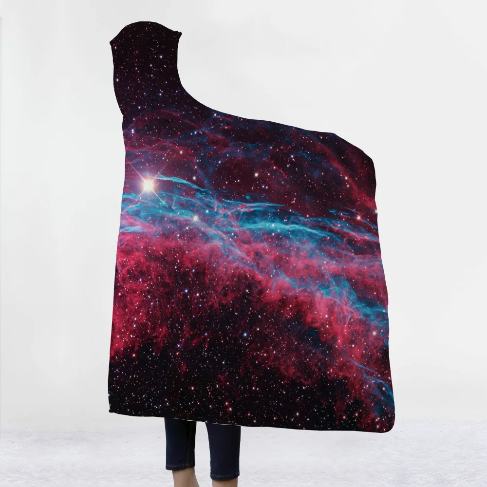 Psychedelic Звездное небо серии с капюшоном Одеяло Galaxy Печатных шерпа Флисовое одеяло с начесом теплое покрывало одеяло для дома диван