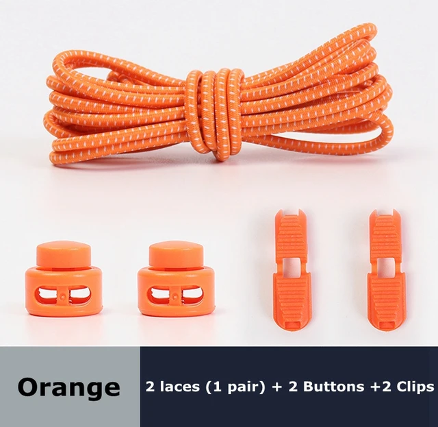 1Pair Colored Dots Round Shoelaces Elastic Plastic Lock Hiking Sports No Tie Shoelace Adult Children Shoe Accessories Lazy Lace Orange