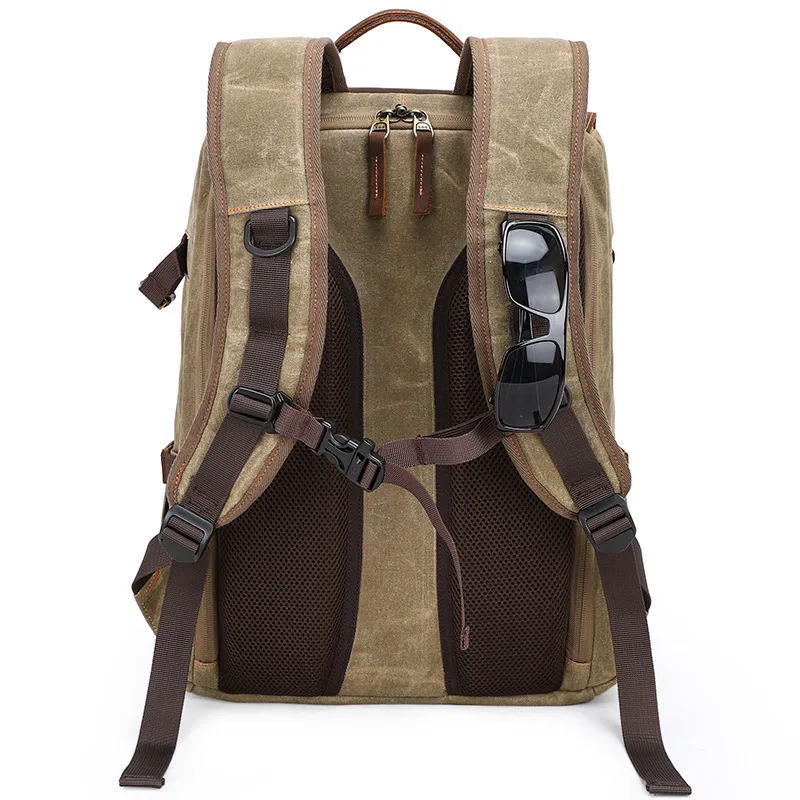 New Camera Bag Camera DSLR Shoulder Photography Backpack Waterproof Large Capacity Wax Dye Canvas Backpack Outdoor Bag (5)