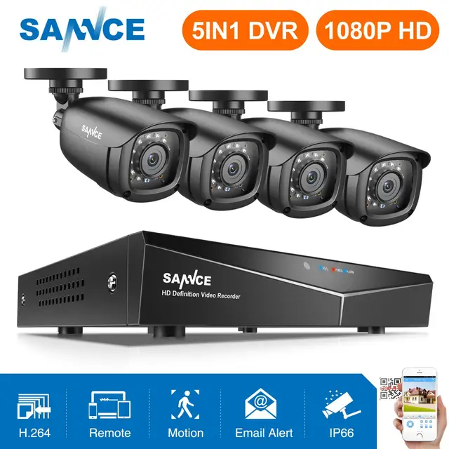 SANNCE 8CH 1080P DVR 1080P CCTV System 4pcs 1080P 2.0MP Security Cameras IR outdoor IP66 Video Surveillance kit motion detection
