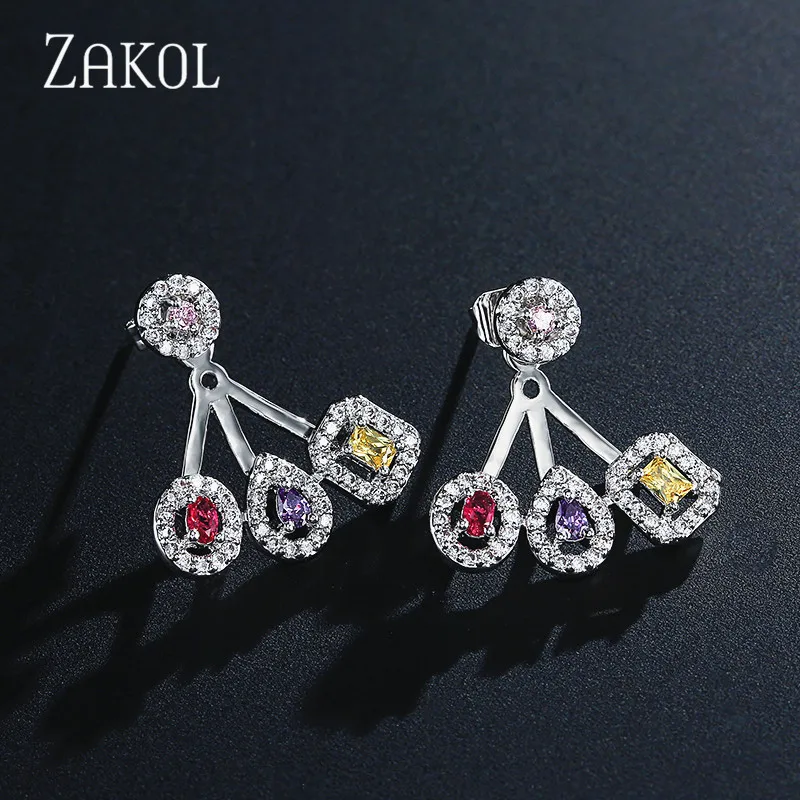 Multicolor Новинка от бренда ZAKOL, изысканные роскошные Gemoetric серьги-капли с кубическим цирконием для женщин, вечерние ювелирные изделия для свадебного торжества FSEP2083 - Окраска металла: Multicolor