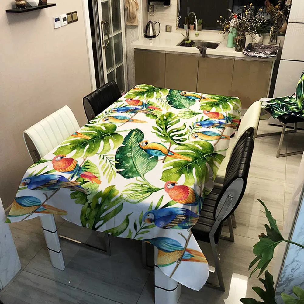 

Forest Series Waterproof Rectangular Tablecloths Green Tree Flowers and Birds Tea Coffee Tablecloth Home Decoration Table Cover