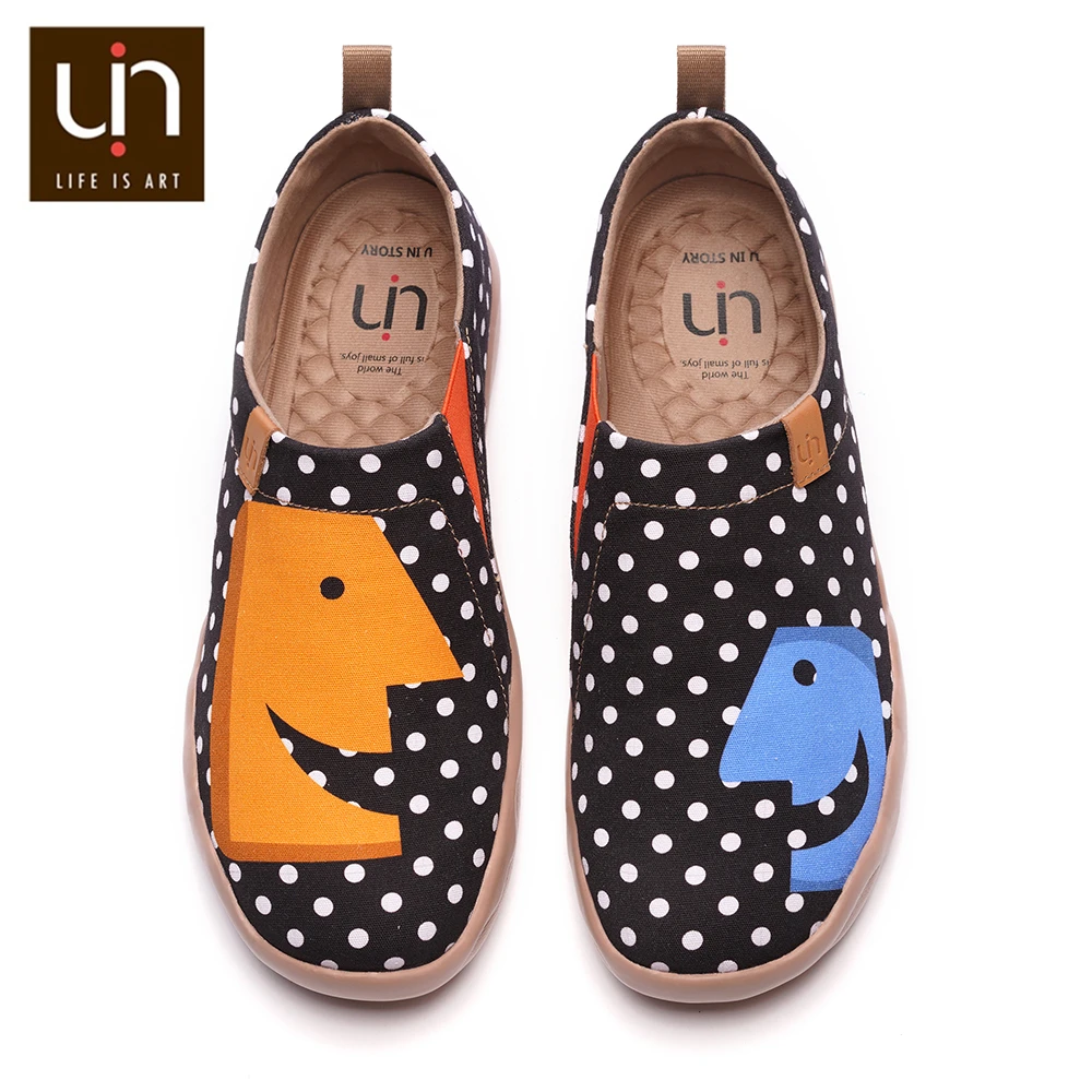 UIN zapatos planos de lona pintados para mocasines negros sin cordones, suaves, para caminar, pies diseño de cómic y puntos| Mocasines| - AliExpress
