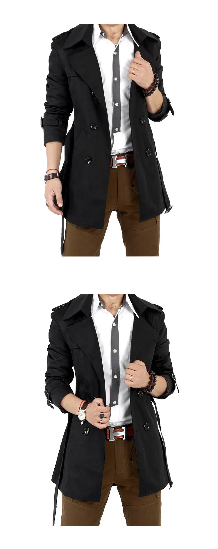 Jaqueta corta-vento masculina, casaco longo vintage preto