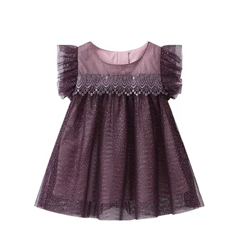 

WLG Girls Dress Kids Summer Pink Purple Short Sleeve Mesh Ruffle Dresses Baby Girl Cute Princess Clothes