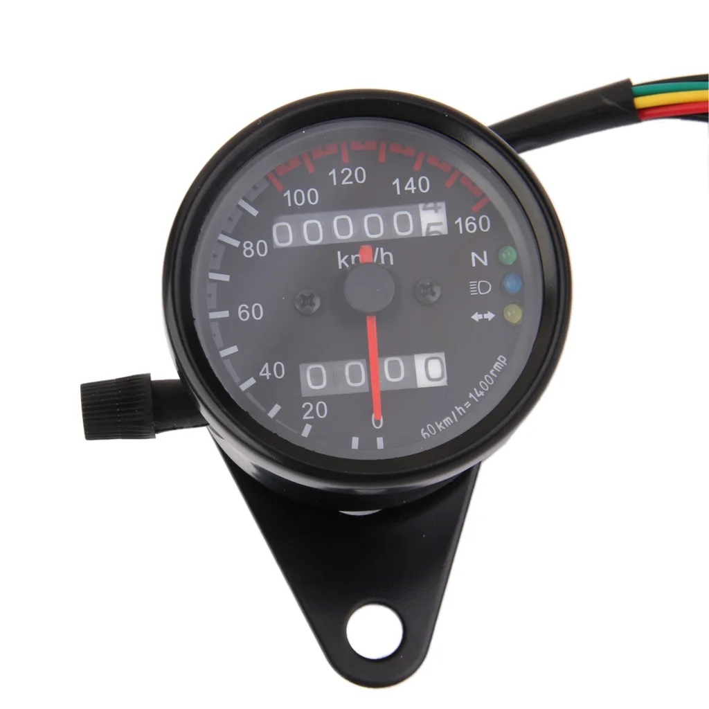 12V Universal Dual Odometer KM/H Speedometer Gauge LED Backlight Signal for Motorcycle  (Black)